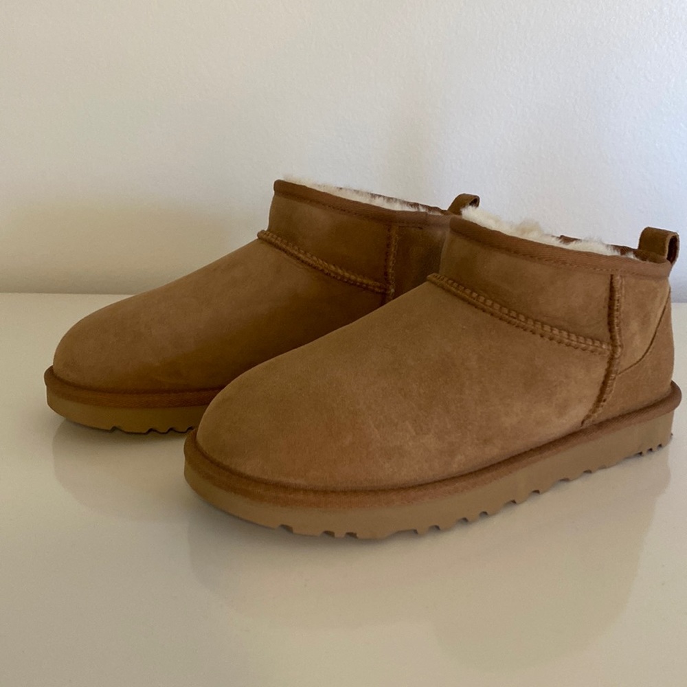 UGG- Classic Ultra Mini Suede Bootie. Tan. Size 7. Brand new without box.